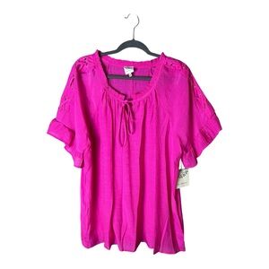 Late August Women's Pink Tie Neck Raglan Sleeve Blouse Top Size 1X